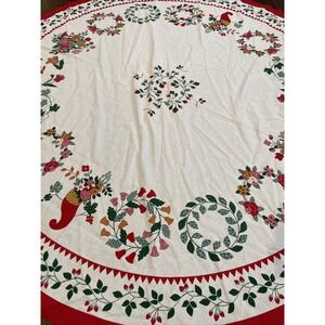 Fallani And Cohn Smithsonian Bride's Quilt Red‎ Floral 67" Round Tablecloth